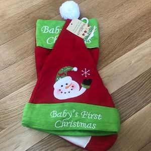 Christmas hat and stocking baby’s first Christmas